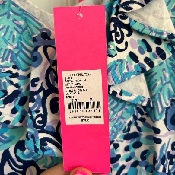 Lilly Pulitzer Alessa Romper Light Aqua Spritz - Picture 5 of 5